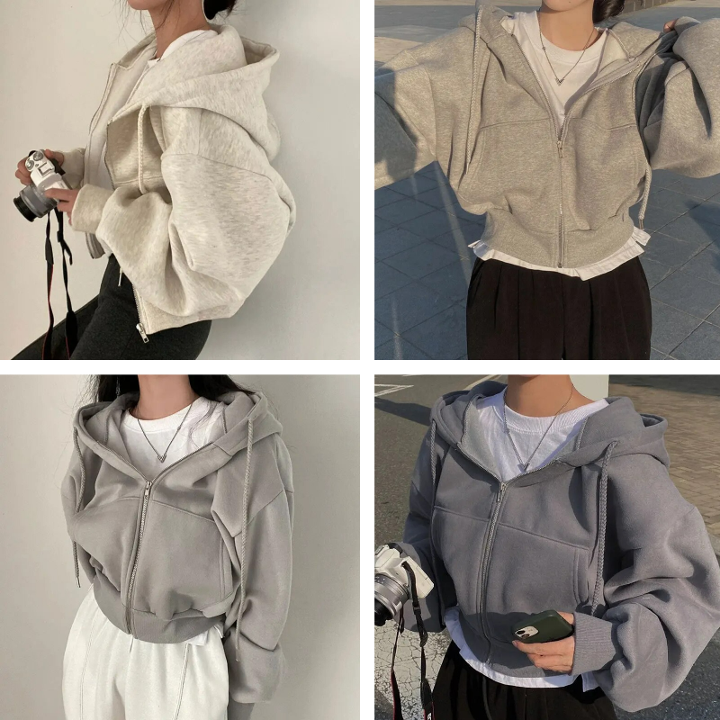 Modern cropped hoodie med dragkedja och snygg passform