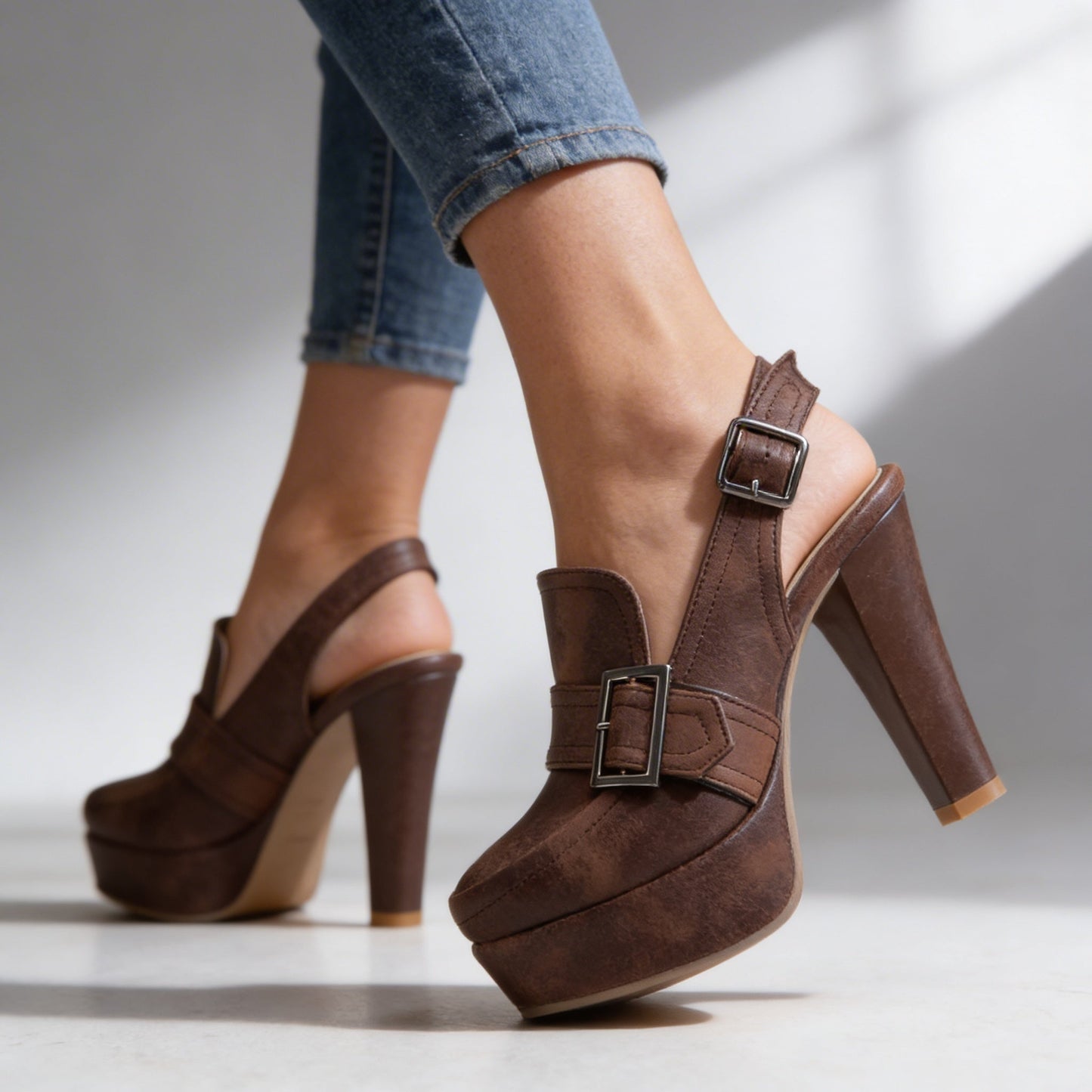 Vera | Trendiga Retro-Loafers med Plattform och Slingback