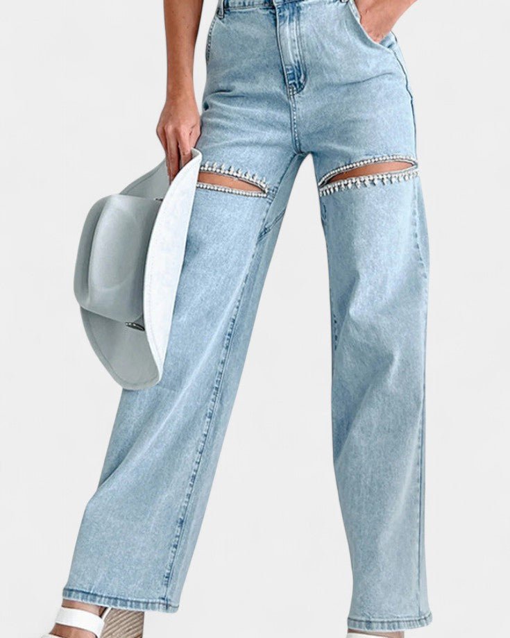 Moderne Højtaljede Denim med Rå Detaljer – Wide Leg Fit