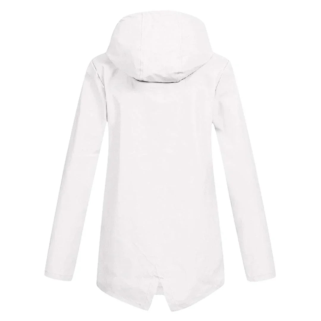 Dame lang regnjakke med hætte – ekstra længde for pålidelig beskyttelse