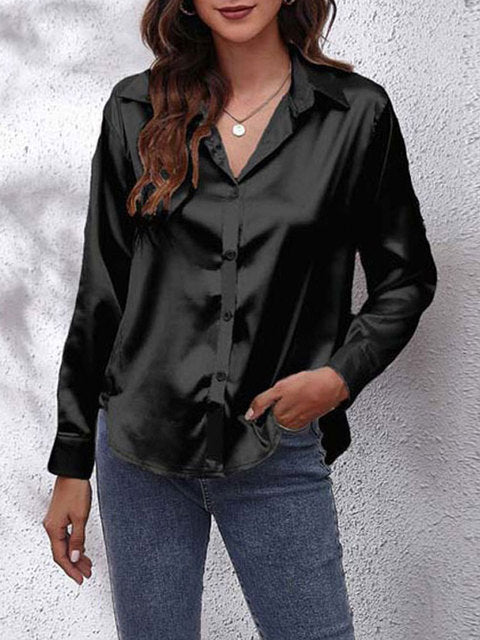 Damblus i satinlook med lång ärm – elegant design