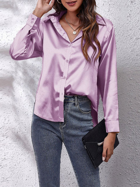 Damblus i satinlook med lång ärm – elegant design