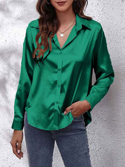Damblus i satinlook med lång ärm – elegant design
