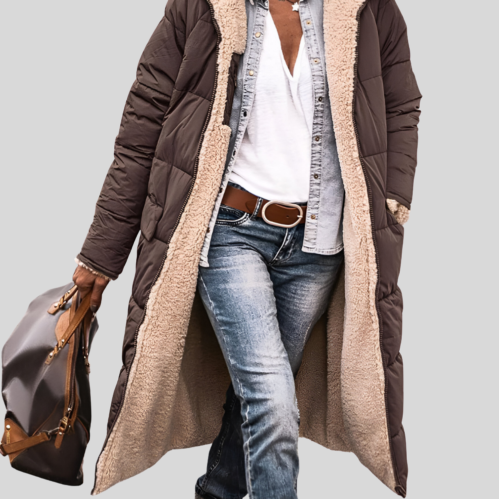 Dame Quiltet Frakke med Hætte – Varm Foret – Lang Snit