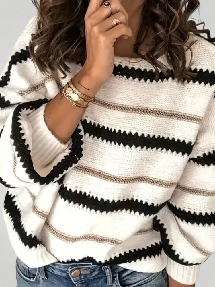 Blød Strikket Sweatshirt med Kontraststriber til Kvinder
