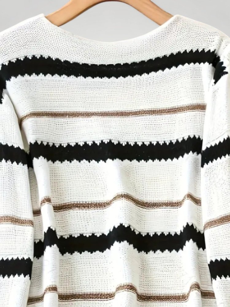 Blød Strikket Sweatshirt med Kontraststriber til Kvinder