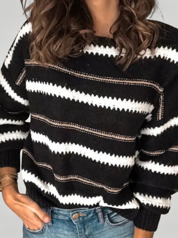 Blød Strikket Sweatshirt med Kontraststriber til Kvinder