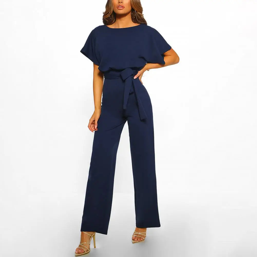 Kortärmad Jumpsuit för Damer med Knytskärp