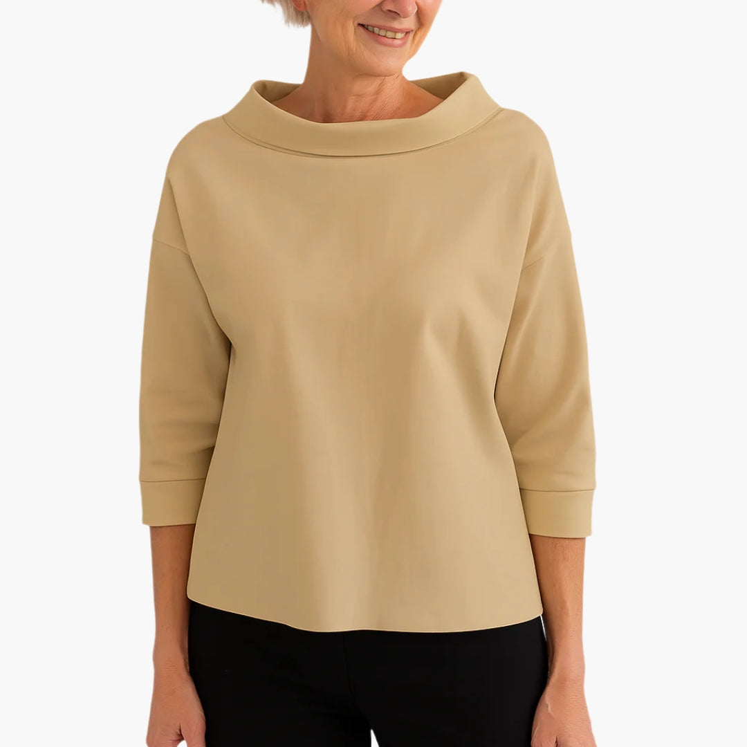 Elegant Damebluse med Bådudskæring og 3/4 Ærmer