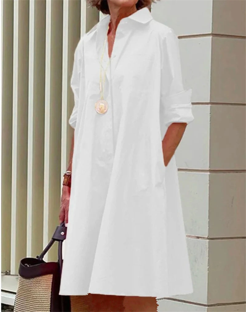 Klassisk Shirtklänning för Kvinnor | Elegant A-Linje med Fickor
