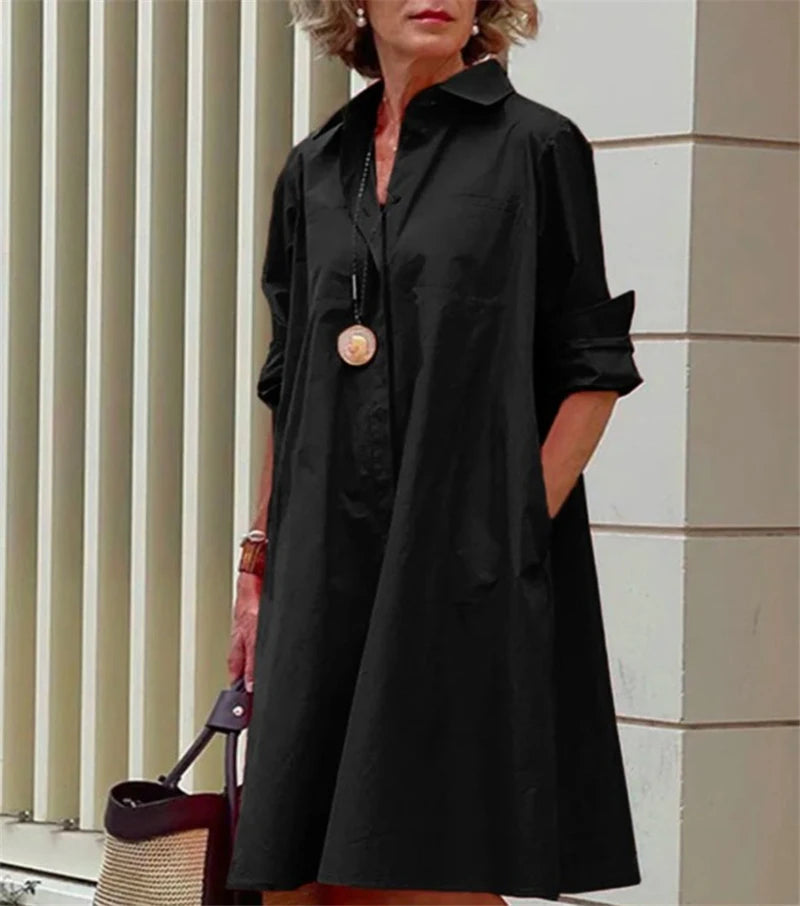 Klassisk Shirtklänning för Kvinnor | Elegant A-Linje med Fickor