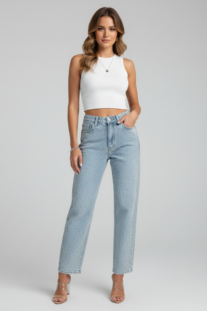Elevate | Högmidjade Glansiga Raka Jeans för Kvinnor