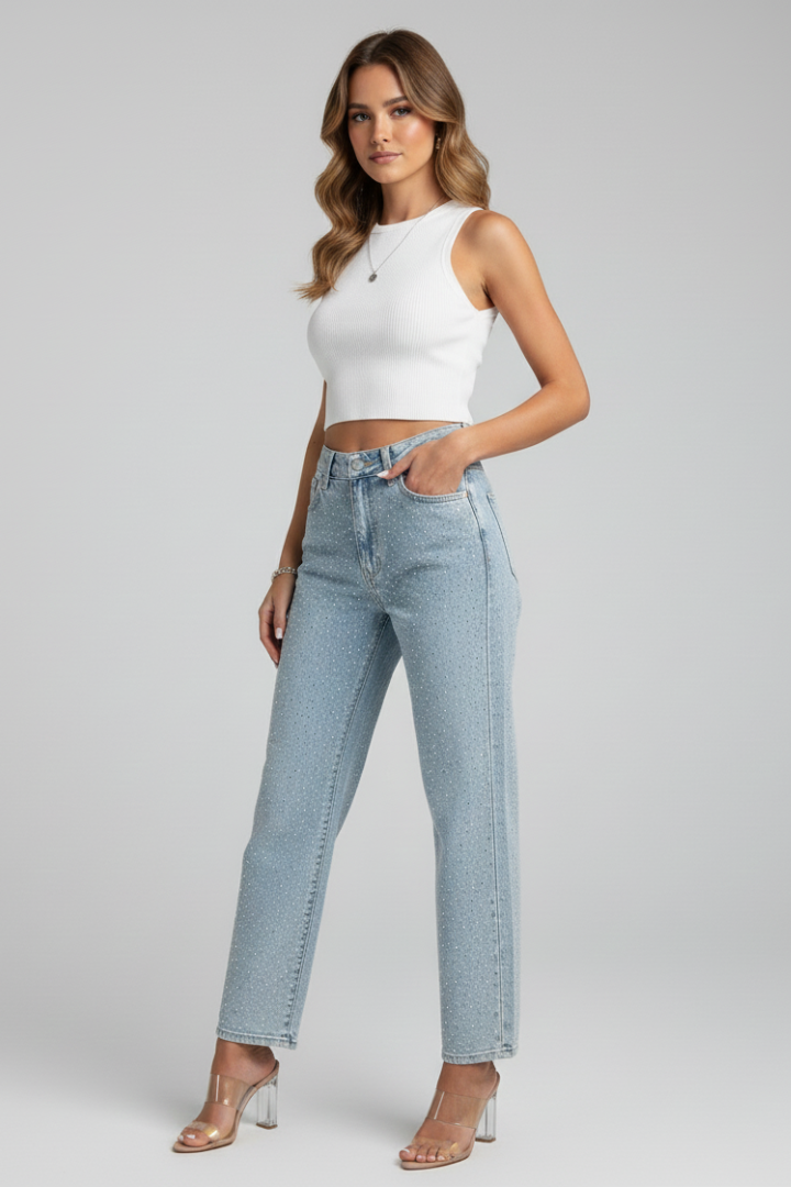 Elevate | Högmidjade Glansiga Raka Jeans för Kvinnor