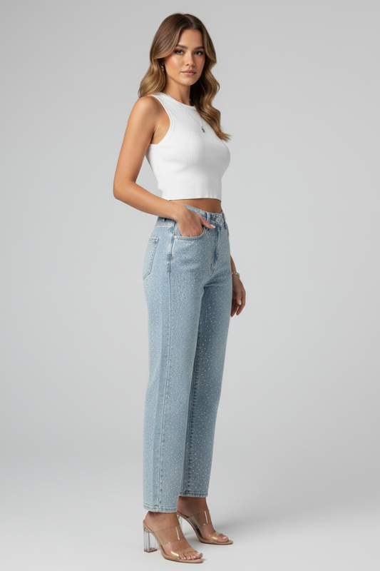 Elevate | Högmidjade Glansiga Raka Jeans för Kvinnor