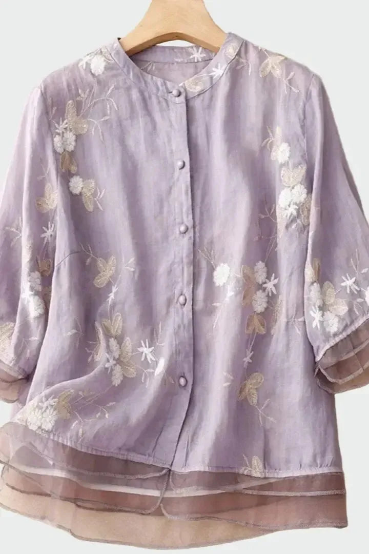 Luftig Blus med Elegant Struktur och Lös Silhuett