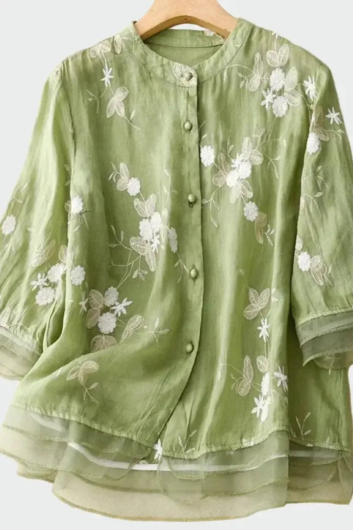 Luftig Blus med Elegant Struktur och Lös Silhuett