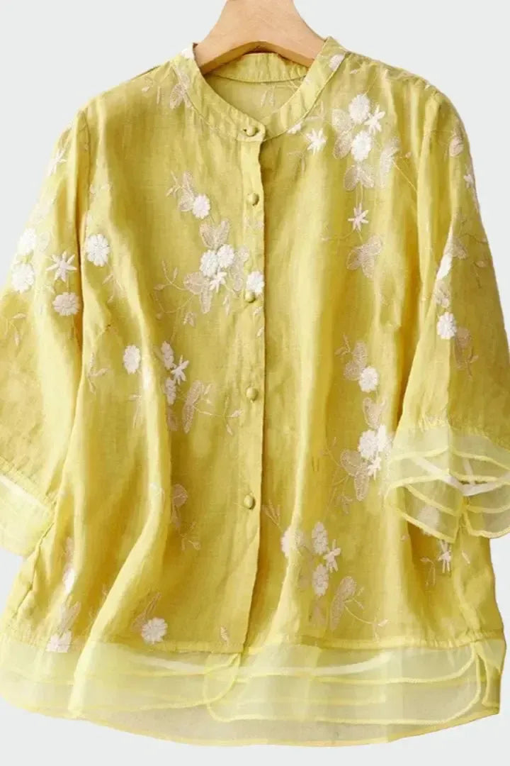Luftig Blus med Elegant Struktur och Lös Silhuett