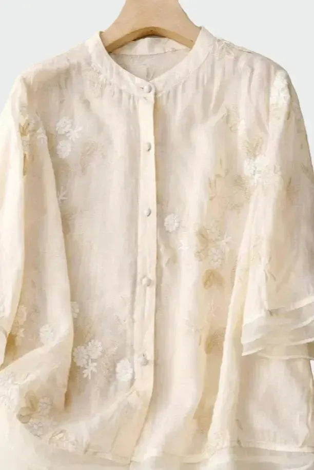 Luftig Blus med Elegant Struktur och Lös Silhuett