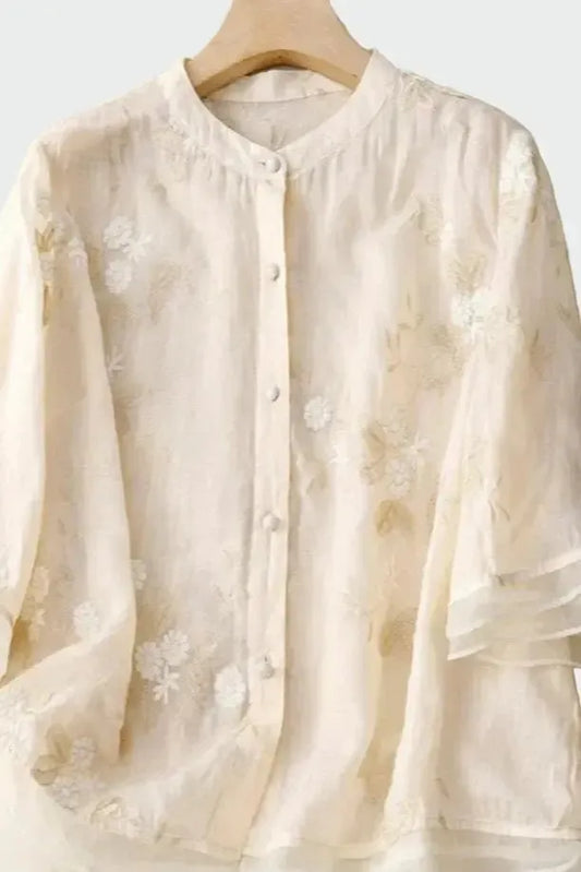 Luftig Bluse med Elegant Struktur og Løs Silhuet