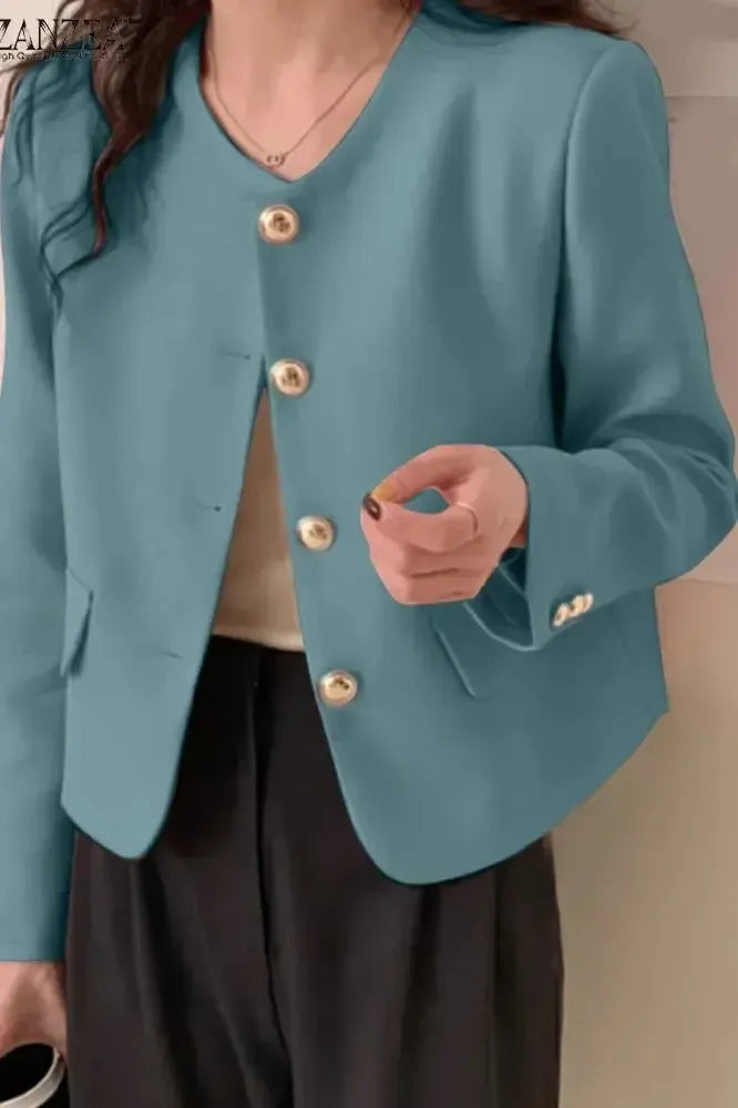 Korte Blazer med Rundede Knapper og Stilfuldt Design