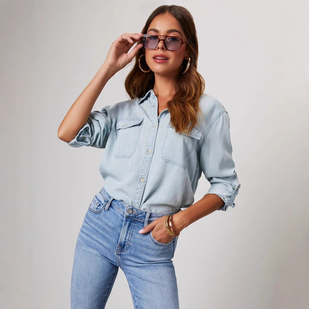 Denimskjorta för Kvinna | Avslappnad Passform & Fickor