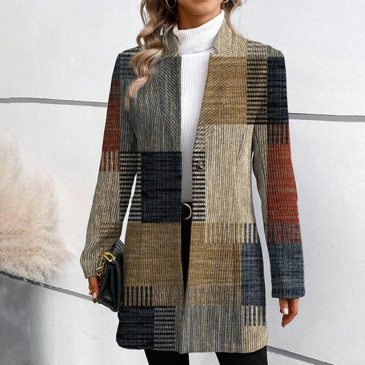 Sienna | Elegant Lång Blazer med Färgblock