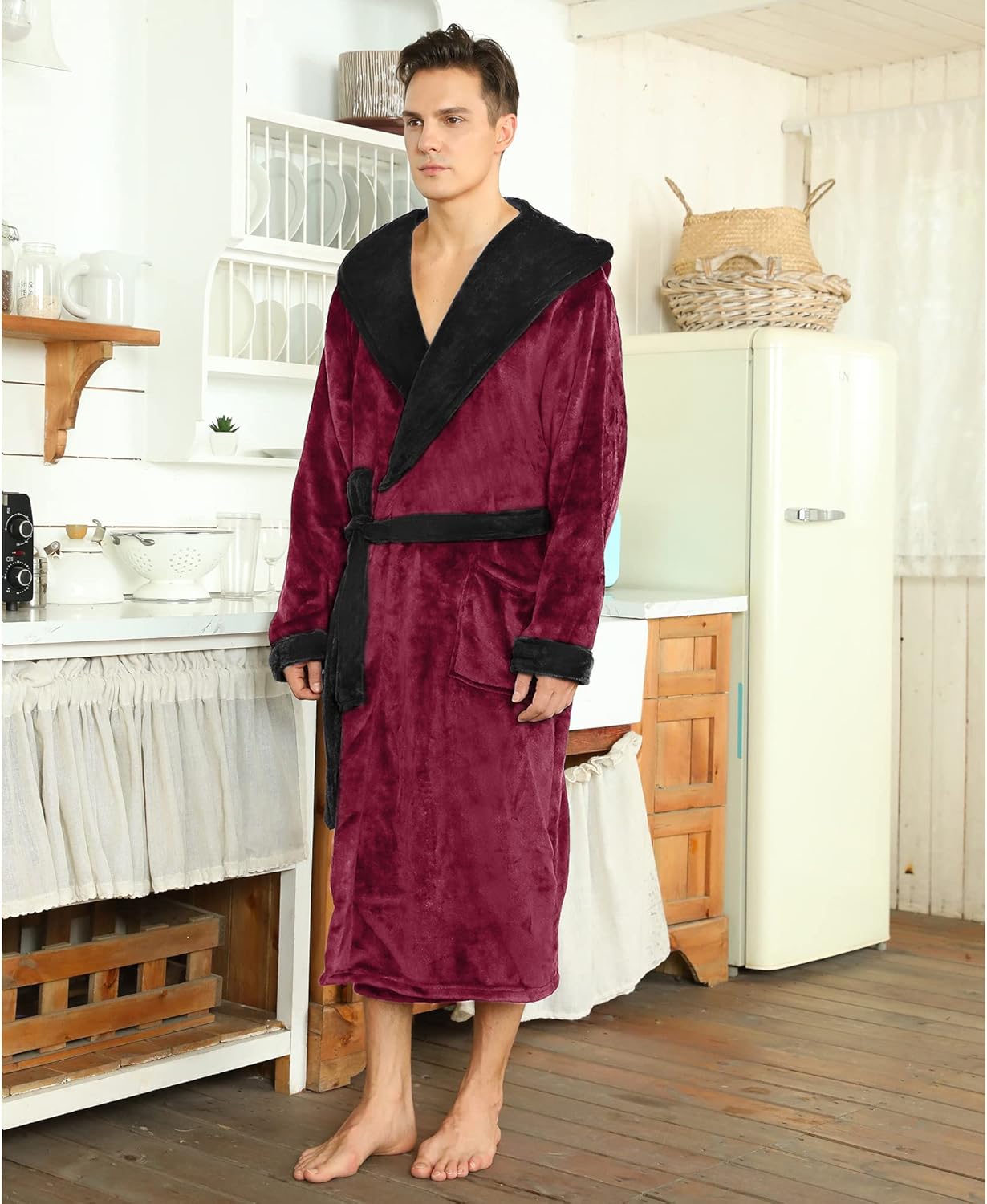 Luxuriös Fleece-Bademantel med Kapuschong