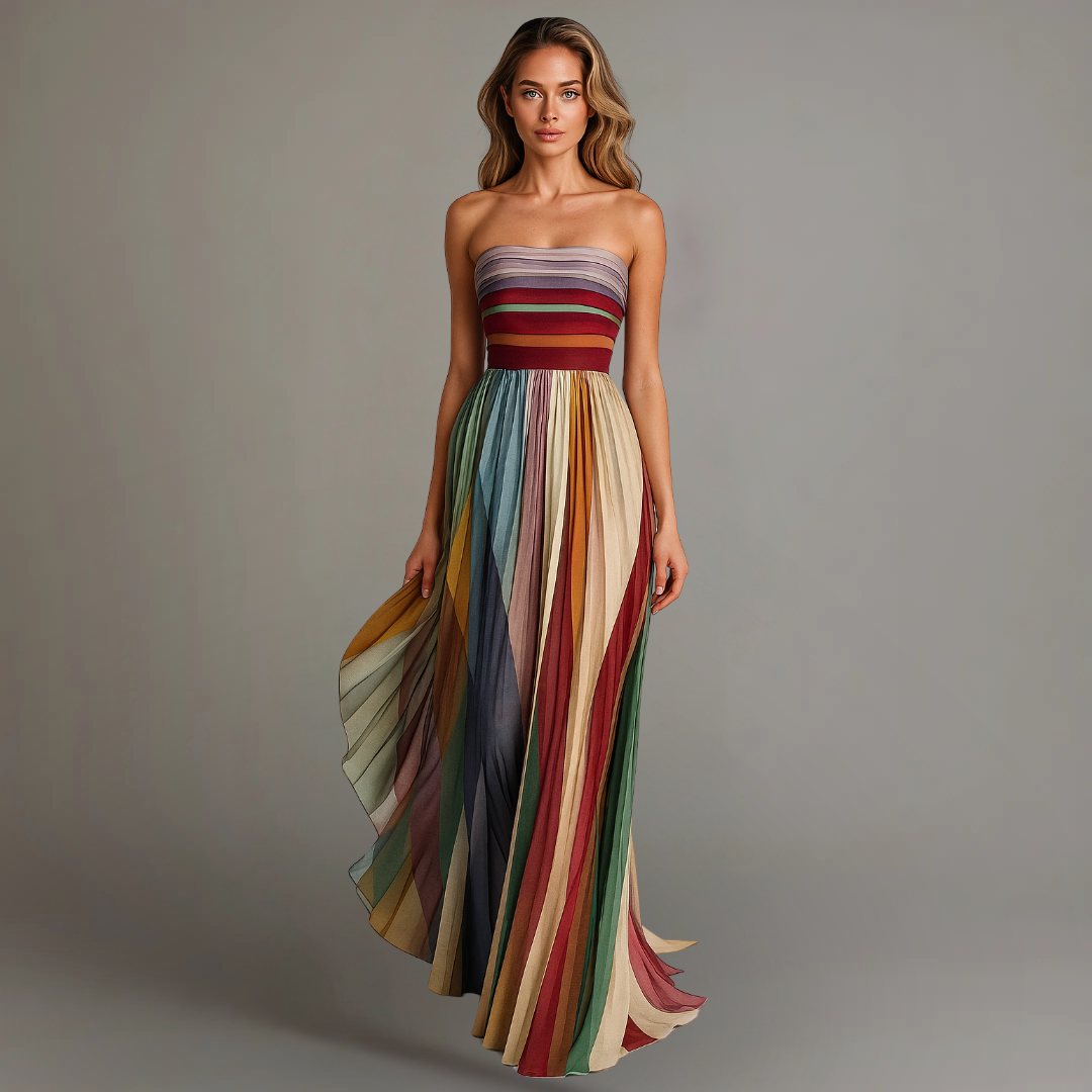 Soleil | Färgstarkt strapless maxiklänning för sommardagar