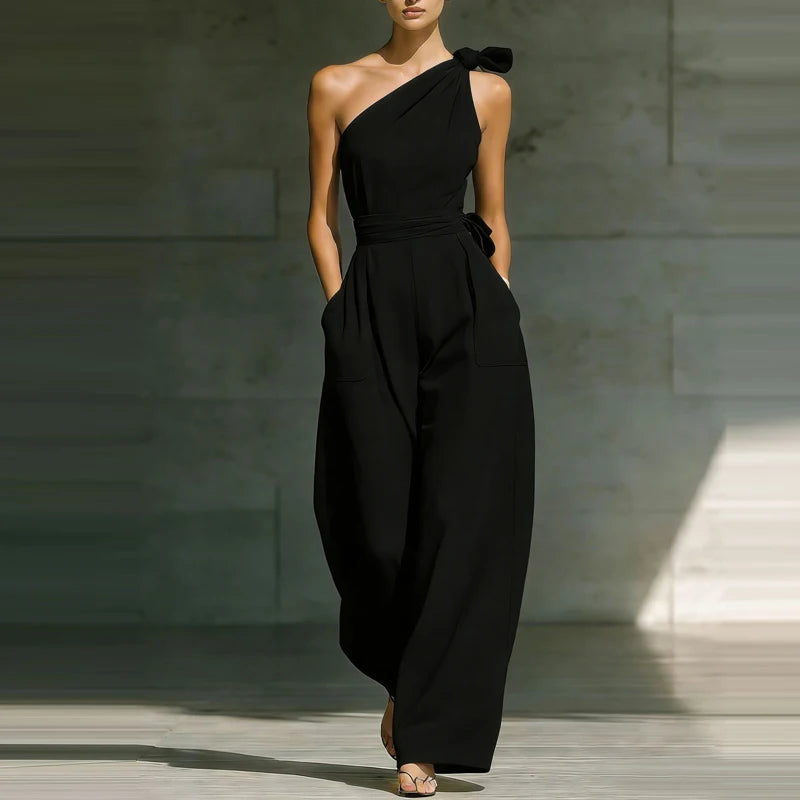 Elegant Jumpsuit för Festligheter med Asymmetrisk Axel