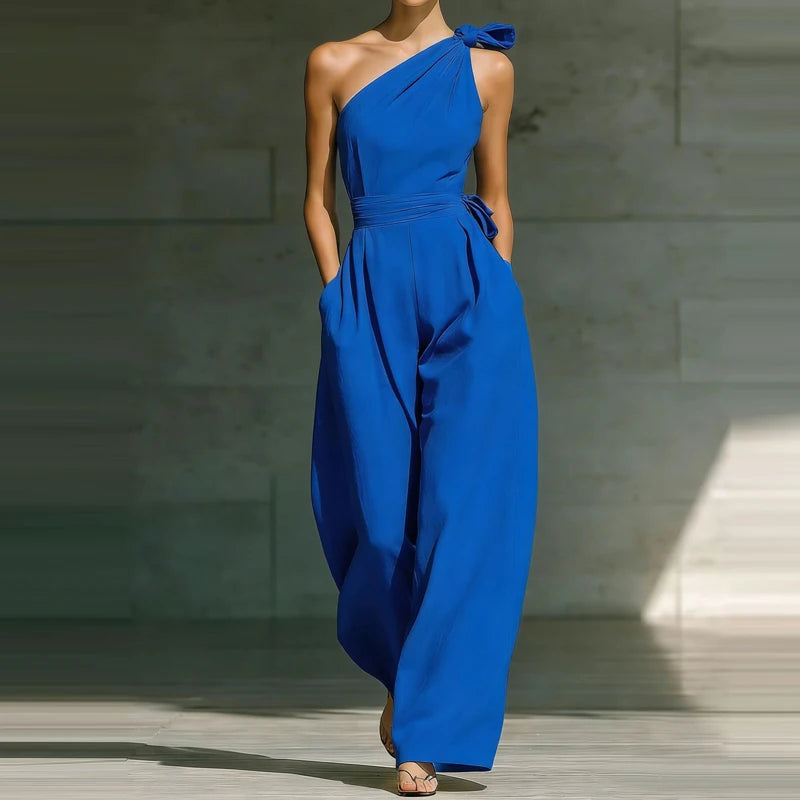 Elegant Jumpsuit för Festligheter med Asymmetrisk Axel