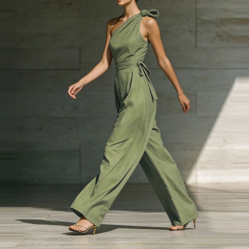 Elegant Jumpsuit för Festligheter med Asymmetrisk Axel