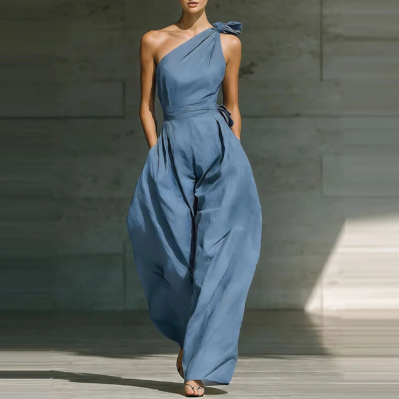 Elegant Jumpsuit för Festligheter med Asymmetrisk Axel