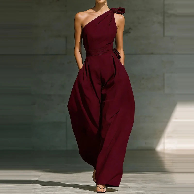 Elegant Jumpsuit för Festligheter med Asymmetrisk Axel