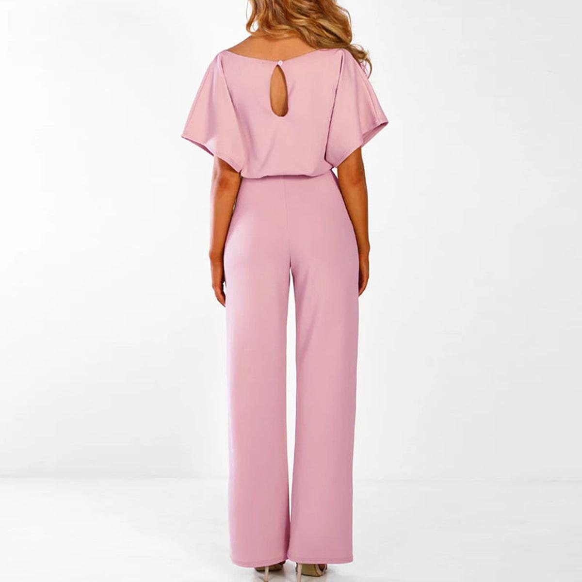Kortärmad jumpsuit med bälte för dam