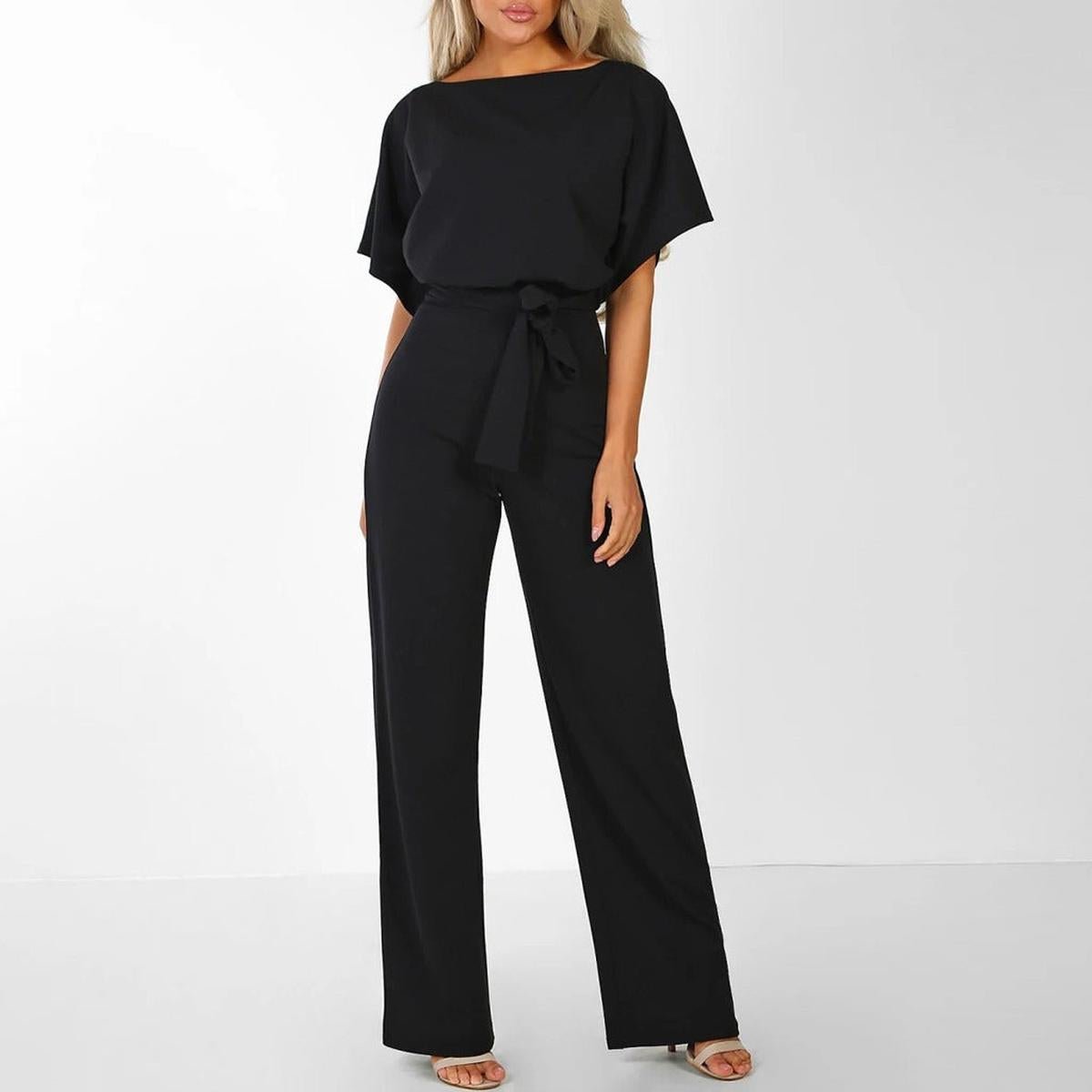 Kortärmad jumpsuit med bälte för dam