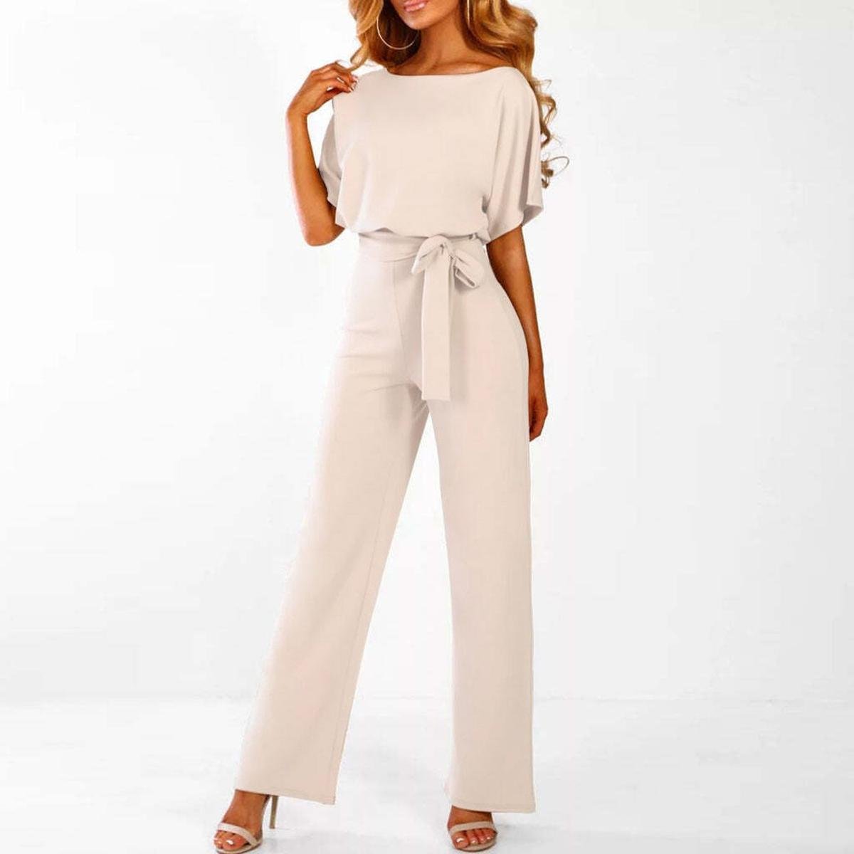Kortärmad jumpsuit med bälte för dam