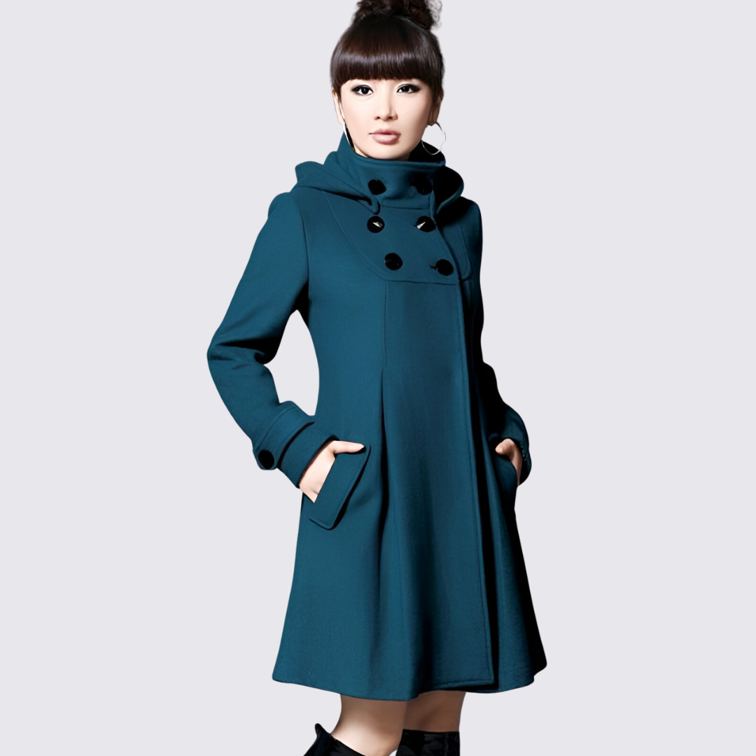 Damefrakke med ståkrave – A-linje frakke – Langt skåret