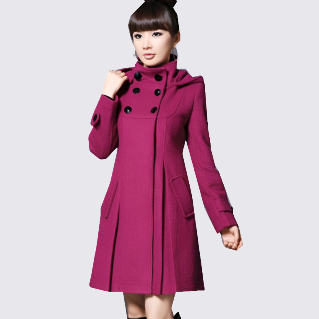 Damefrakke med ståkrave – A-linje frakke – Langt skåret