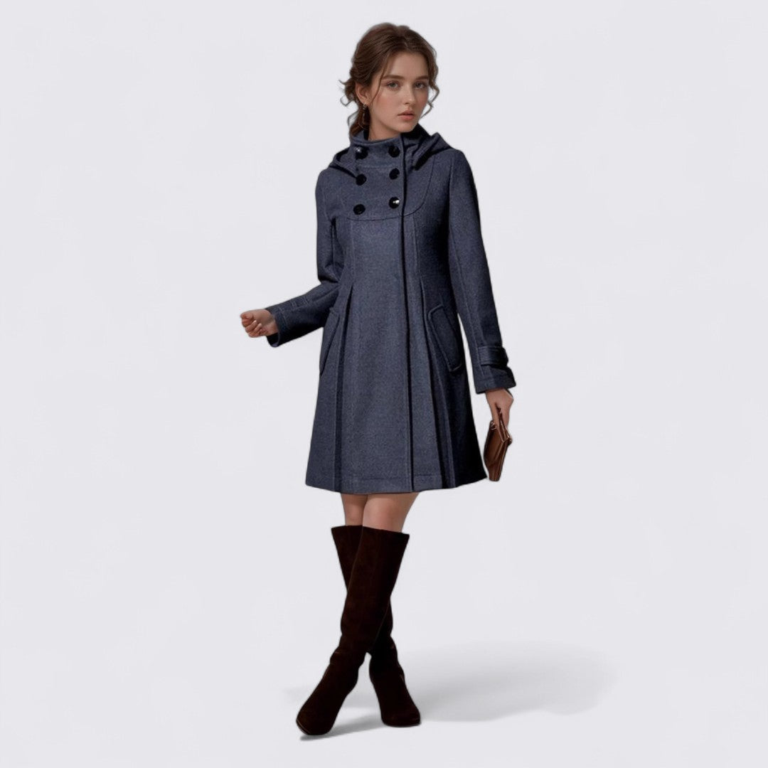 Damefrakke med ståkrave – A-linje frakke – Langt skåret