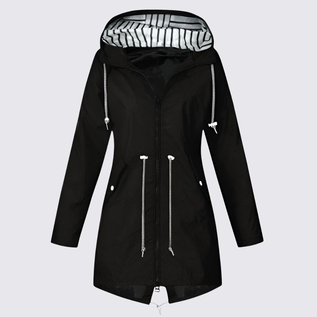 Damejakke med hætte – Lynlås jakke – Længere skåret
