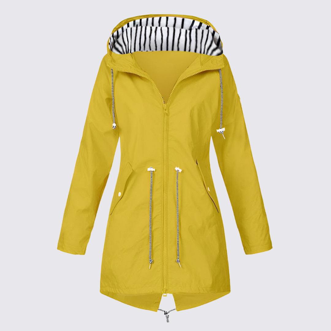 Damejakke med hætte – Lynlås jakke – Længere skåret