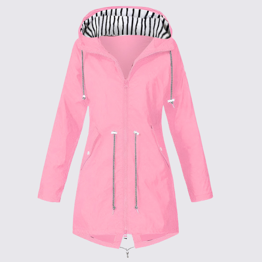 Damejakke med hætte – Lynlås jakke – Længere skåret