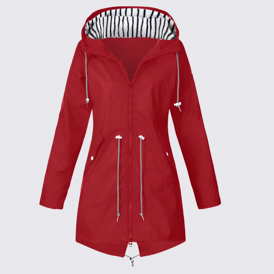 Damejakke med hætte – Lynlås jakke – Længere skåret