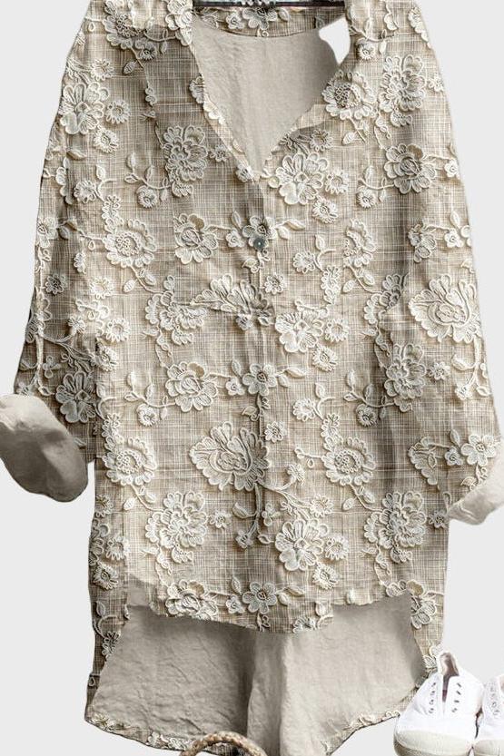 Sofistikeret Bluse med Blonder – En Hyldest til Feminitet