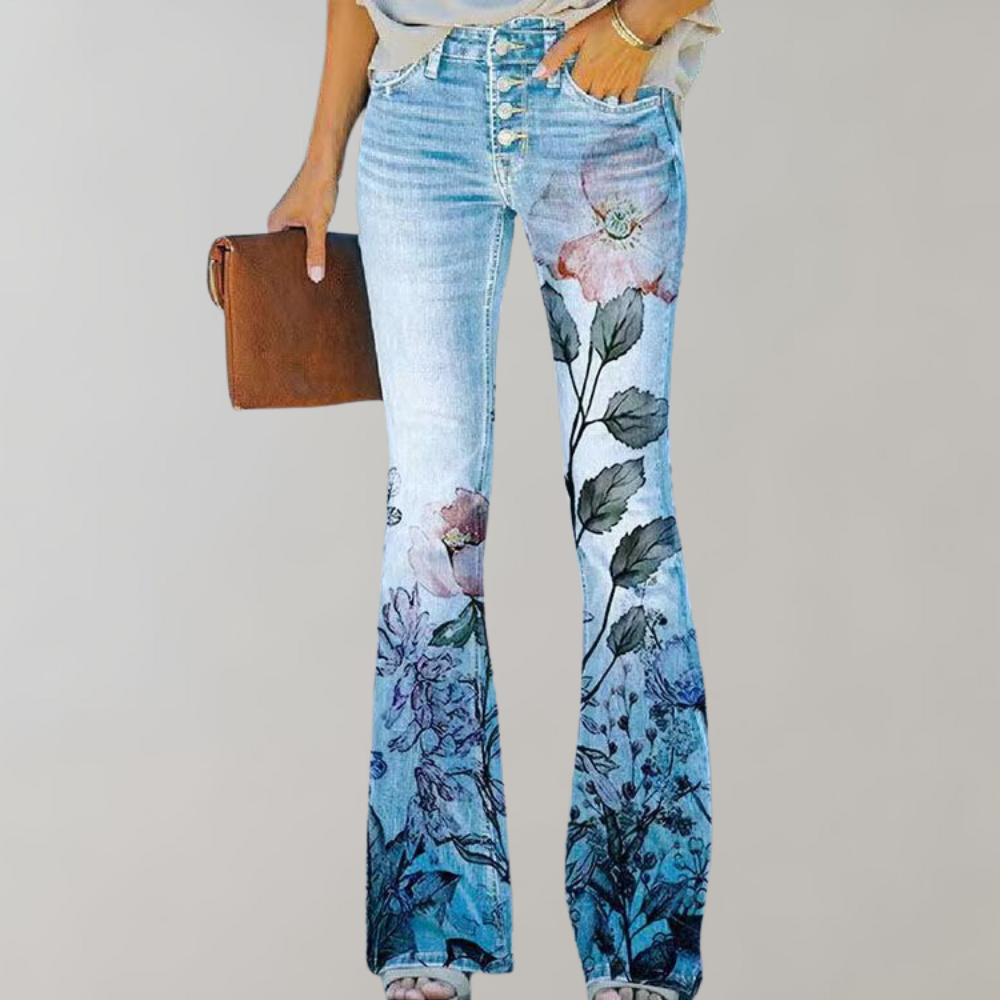 Blomsterinspirerede Flared Jeans – Et Statement i Denim