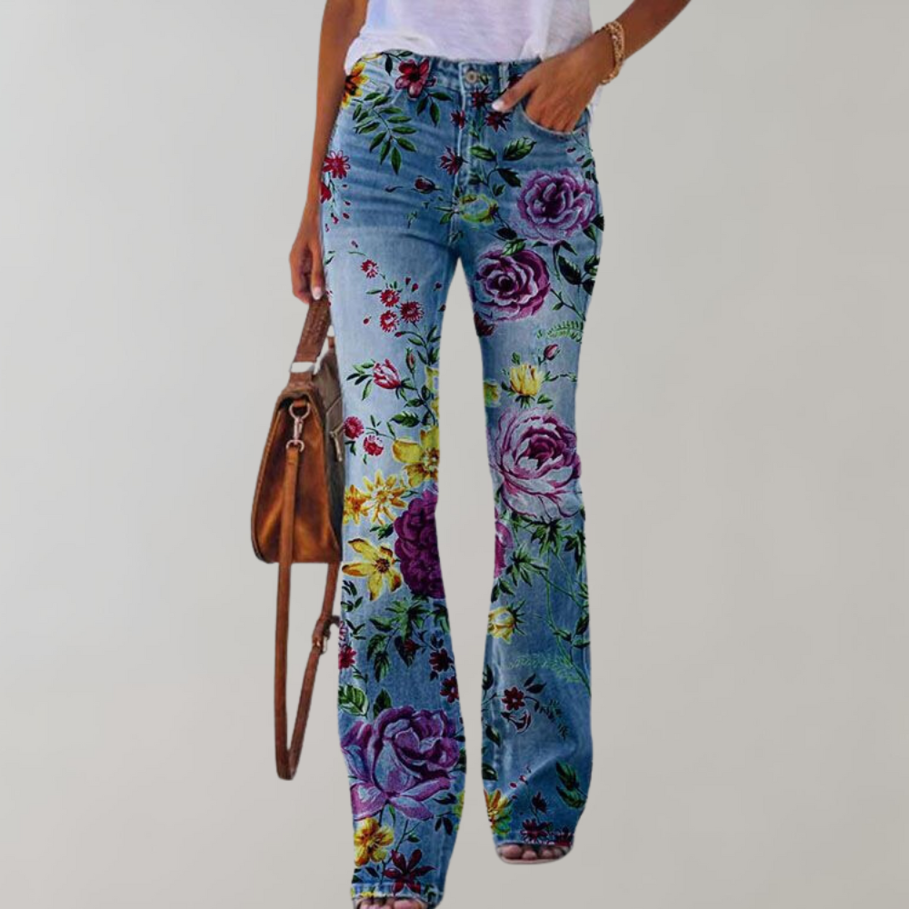 Blomsterinspirerede Flared Jeans – Et Statement i Denim