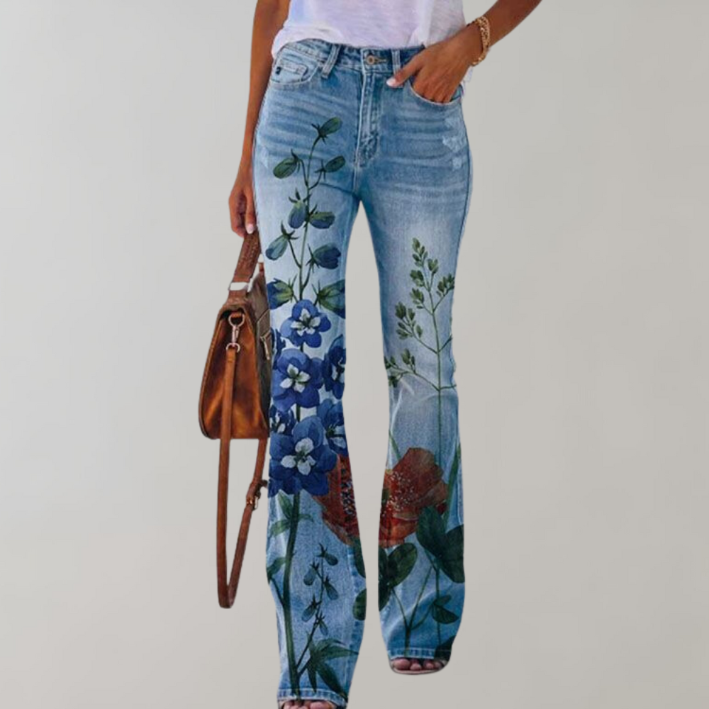 Blomsterinspirerede Flared Jeans – Et Statement i Denim
