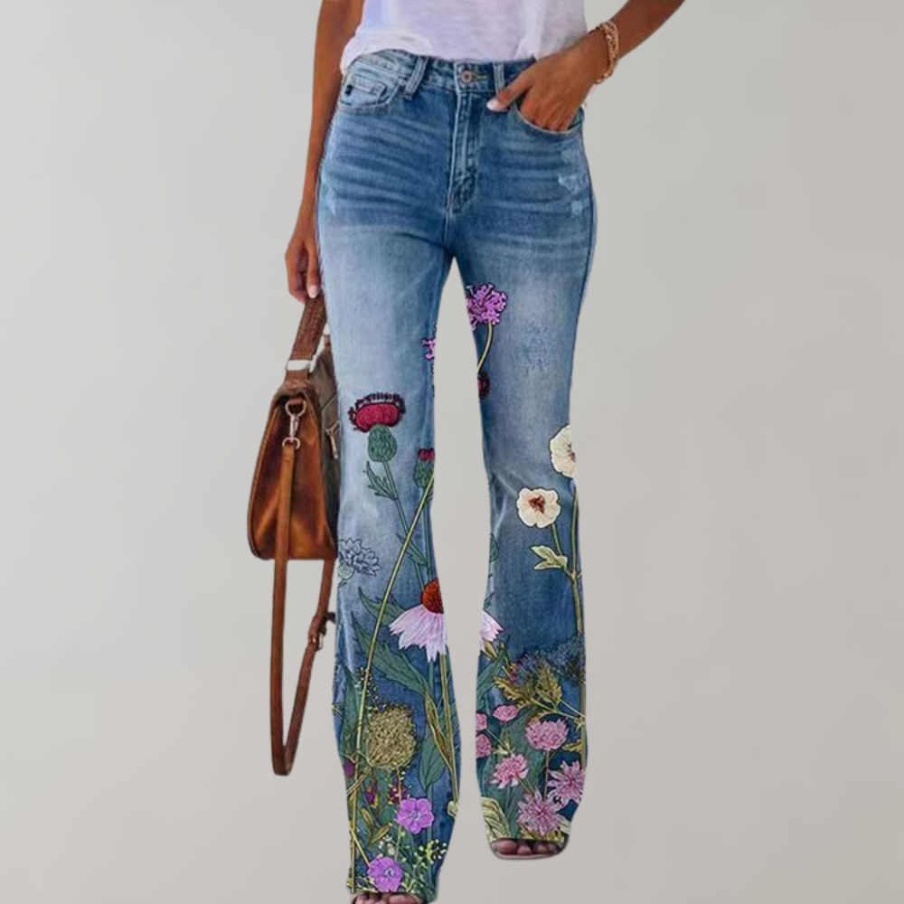 Blomsterinspirerede Flared Jeans – Et Statement i Denim