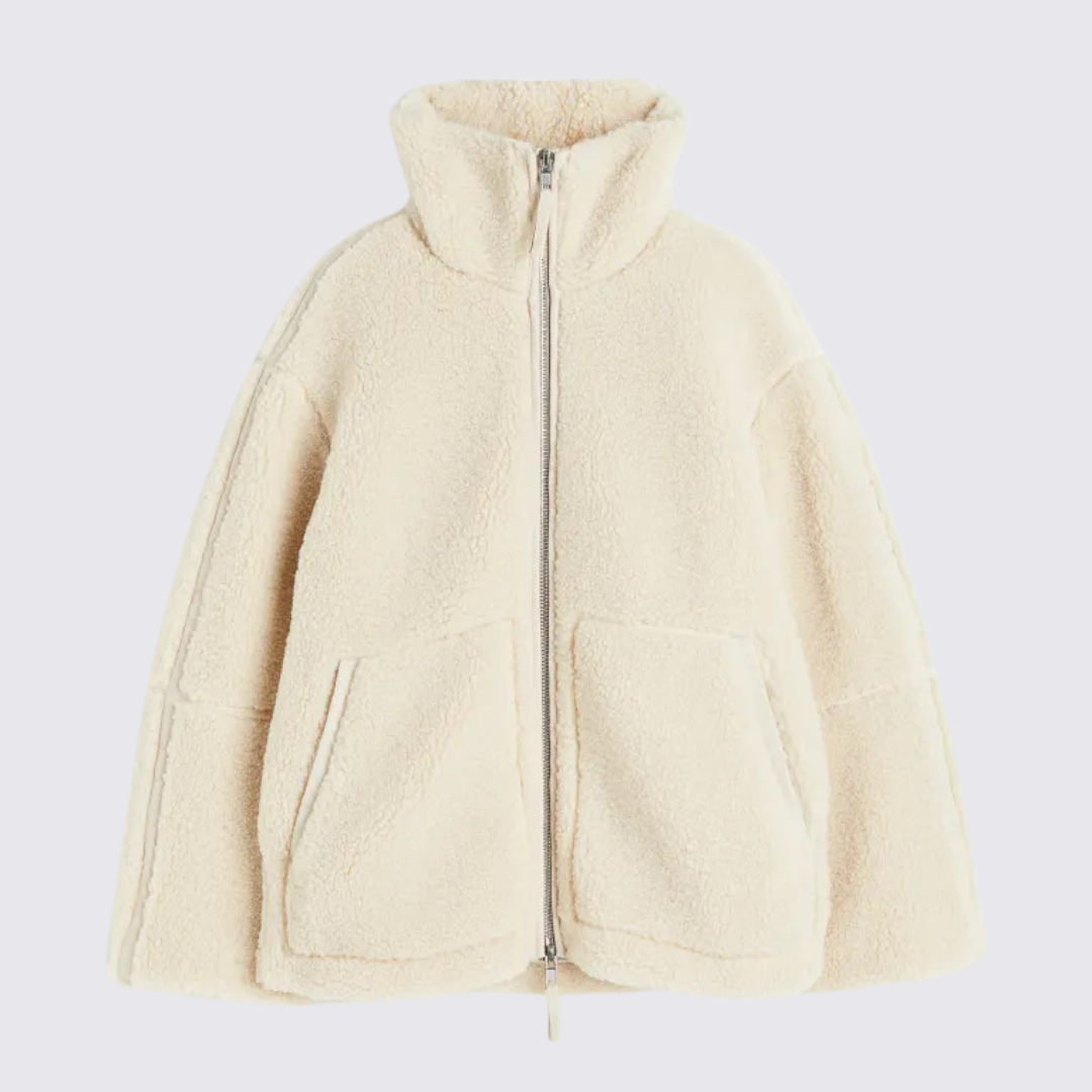 Dame teddyjakke med lynlås – Med lommer – Klassisk snit