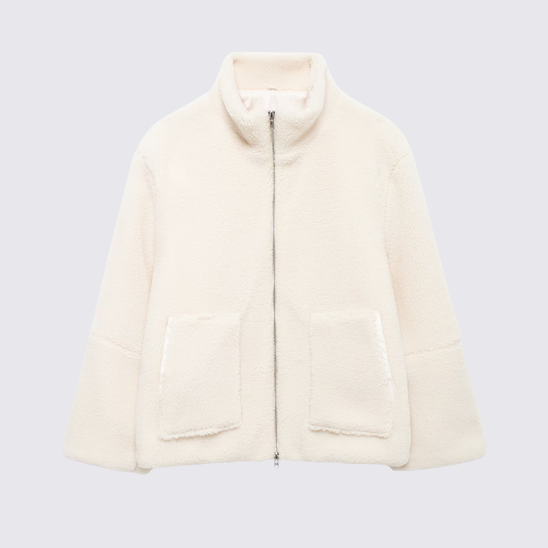 Dame teddyjakke med lynlås – Med lommer – Klassisk snit